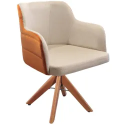 Poltrona decorativa Giratória KR Móveis R325 de Madeira Maciça encosto em espuma D28 tecido Blouche Bege