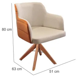 Poltrona decorativa Giratória KR Móveis R325 de Madeira Maciça encosto em espuma D28 tecido Blouche Bege