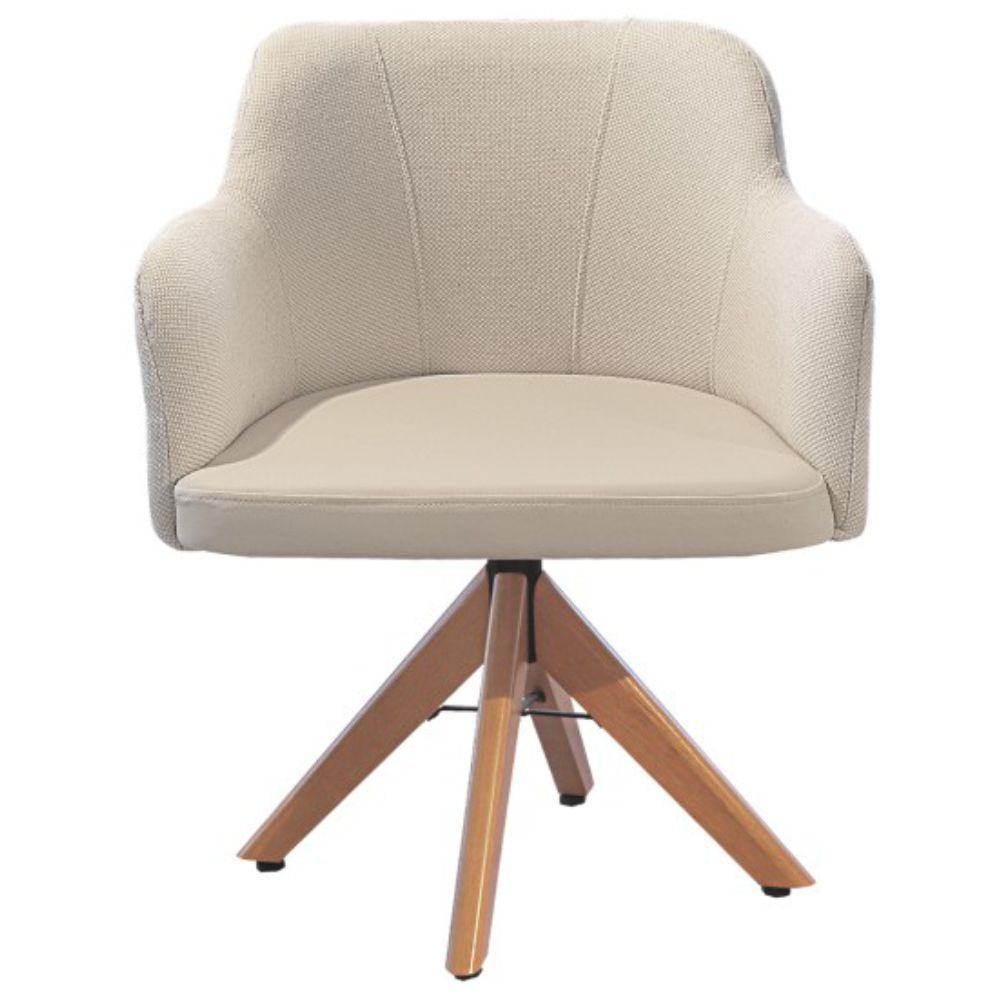 Poltrona decorativa Giratória KR Móveis R325 de Madeira Maciça encosto em espuma D28 tecido Blouche Bege