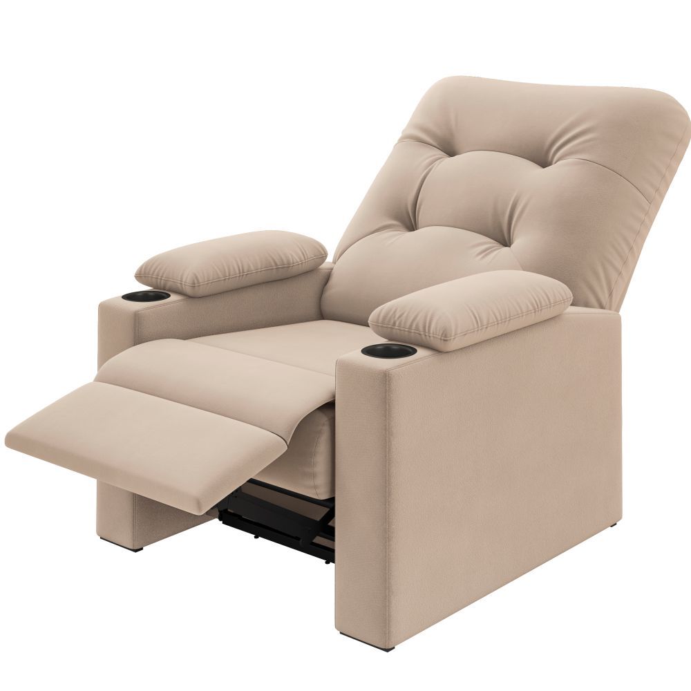 Poltrona do Papai Reclinável Besthouse Coimbra Columbia com porta-copos nos braços em tecido suede veludo capuccino