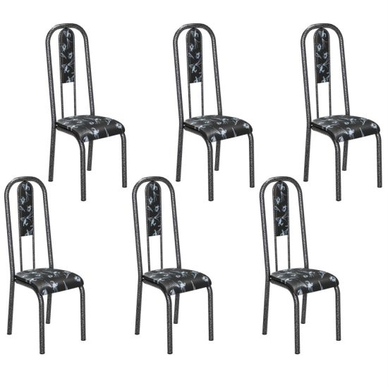 Conjunto de 6 cadeiras Teixeira Madri com encosto martelado preto