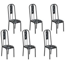 Conjunto de 6 cadeiras Teixeira Madri com encosto martelado preto