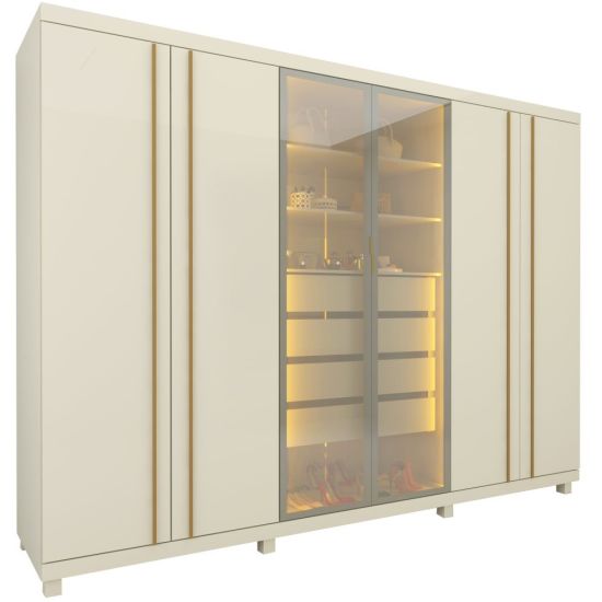 Guarda Roupa Roupeiro Gelius Absolut New Reflecta 6 portas 4 gavetas com LED e pés OFF White
