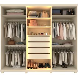 Guarda Roupa Roupeiro Gelius Absolut New Reflecta 6 portas 4 gavetas com LED e pés OFF White