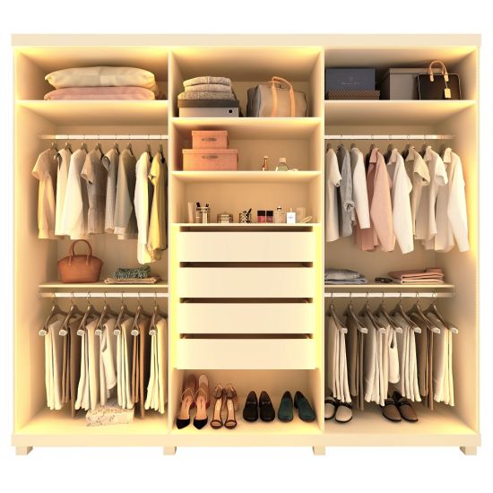 Guarda Roupa Roupeiro Gelius Absolut New 6 portas reflecta 4 gavetas com LED e pés 100% MDF largura de 2,73 metros OFF White