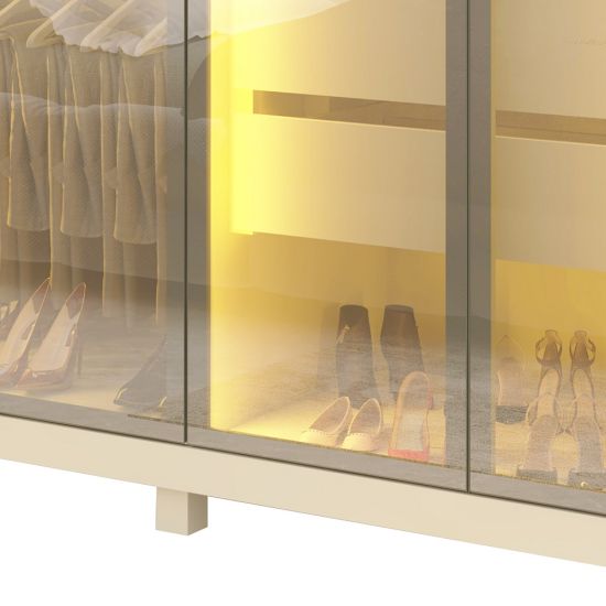 Guarda Roupa Roupeiro Gelius Absolut New 6 portas reflecta 4 gavetas com LED e pés 100% MDF largura de 2,73 metros OFF White
