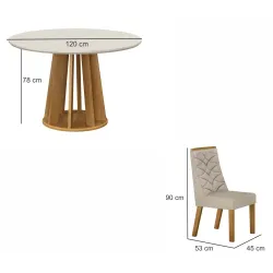Conjunto de Sala de Jantar Valdemóveis Rose redonda com tampo de vidro 4 cadeiras Aurora Cinamomo OFF White