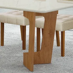 Conjunto Mesa Sala de Jantar Valdemoveis Liz tampo retangular com vidro temperado e 6 cadeiras assento estofado Cinamomo OFF White