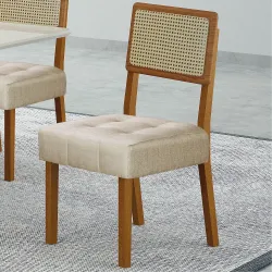 Conjunto Mesa Sala de Jantar Valdemoveis Liz tampo retangular com vidro temperado e 6 cadeiras assento estofado Cinamomo OFF White