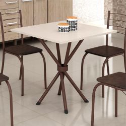 Conjunto de Mesa Teixeira Rio Ipanema tampo de MDP na cor OFF WHITE com 4 cadeiras craqueadas marrom