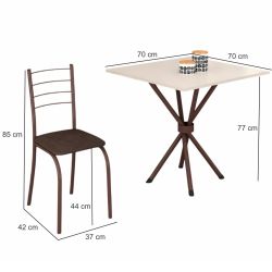Conjunto de Mesa Teixeira Rio Ipanema tampo de MDP na cor OFF WHITE com 4 cadeiras craqueadas marrom