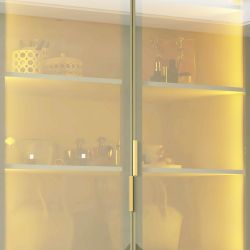 Guarda Roupa Casal Gelius Imperatriz 6 portas em vidro reflecta luz de LED 100% MDF com pés OFF White