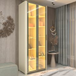 Sapateira Gelius Innova 2 portas em vidro reflecta luz de LED e pés  100% MDF OFF White