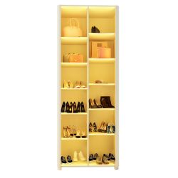 Sapateira Gelius Innova 2 portas em vidro reflecta luz de LED e pés  100% MDF OFF White