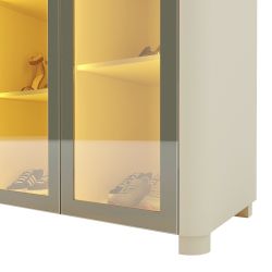 Sapateira Gelius Innova 2 portas em vidro reflecta luz de LED e pés  100% MDF OFF White