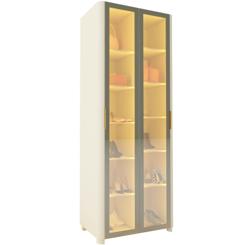 Sapateira Gelius Innova 2 portas em vidro reflecta luz de LED e pés  100% MDF OFF White