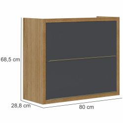 Armário de Cozinha Aéreo Duplo Aramóveis Paola com 2 portas e largura de 80 cm carvalho Grafite