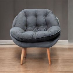 Poltrona Conflex Decorativa Celine confortável almofadada Grafite pés de palito madeira maciça
