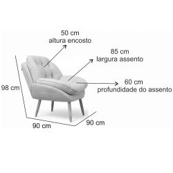 Poltrona Conflex Decorativa Celine confortável almofadada Grafite pés de palito madeira maciça