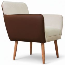 Poltrona Conflex Bélgica com apoio de braço pés palito de madeira maciça em tecido compose capuccino caramelo