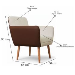 Poltrona Conflex Bélgica com apoio de braço pés palito de madeira maciça em tecido compose capuccino caramelo