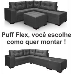 Sofá de Canto Meridiano Viena 5 lugares com Puff monte do seu jeito em tecido Veludo Grafite