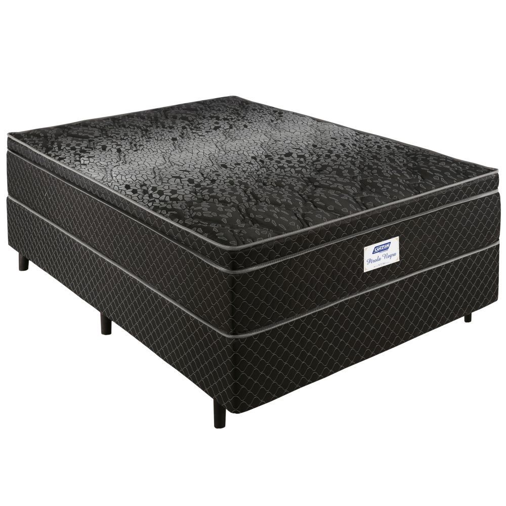 Cama Box de Casal Gazin Perola Negra e molas pocket ensacadas individualmente com espuma D33 altura de 71 cm largura de 138 cm Preto