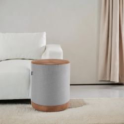 Puff decorativo JM Acessórios Bélgica redondo em tecido linho Cinza