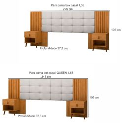 Cabeceira Estofada para cama box casal/Queen JA Móveis Lady Suiça com 02 mesas de cabeceira Nature