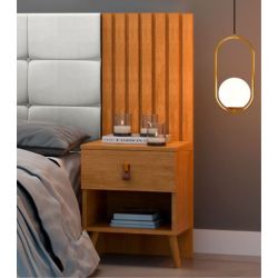 Cabeceira Estofada para cama box casal/Queen JA Móveis Lady Suiça com 02 mesas de cabeceira Nature