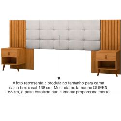 Cabeceira Estofada para cama box casal/Queen JA Móveis Lady Suiça com 02 mesas de cabeceira Nature