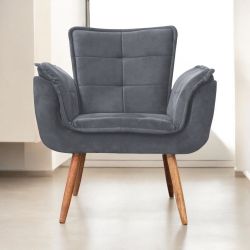 Poltrona Conflex Decorativa Opala Rafaela confortável estofada Grafite pés palito de madeira maciça