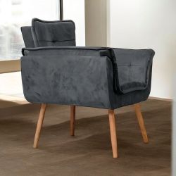 Poltrona Conflex Decorativa Opala Rafaela confortável estofada Grafite pés palito de madeira maciça