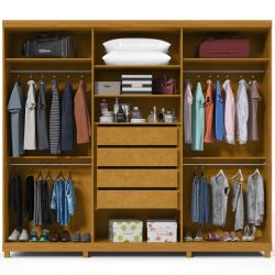 Guarda Roupas casal Gelius Absolut New 06 portas 04 gavetas com espelho e pés Naturale OFF White