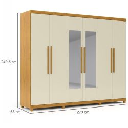 Guarda Roupas casal Gelius Absolut New 06 portas 04 gavetas com espelho e pés Naturale OFF White