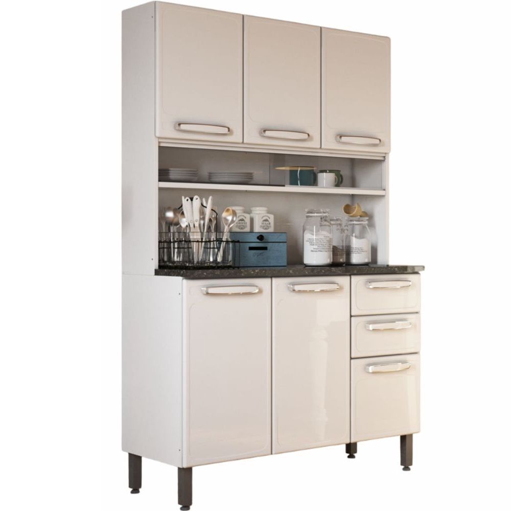 Kit de Cozinha Bertolini Evidence em aço R715667046 com 6 portas 2 gavetas e vidro largura de 120 cm Branco