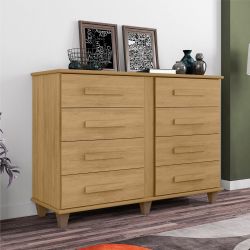 Cômoda RV Móveis Geórgia 8 gavetas e largura de 136 cm e pês Cinamomo