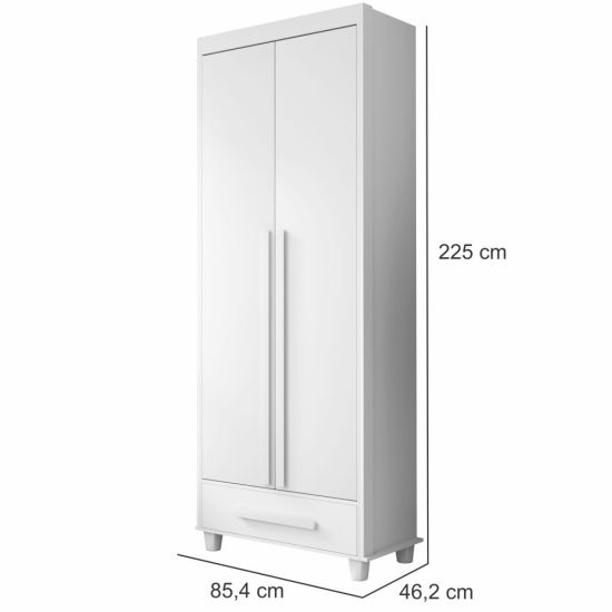 Guarda Roupas de Solteiro RV Móveis Dubai 2 portas 1 gaveta e largura de 85,4 cm com pés Branco