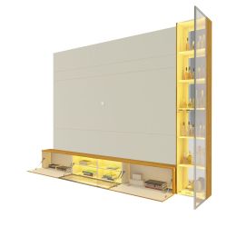 Painel Estante Home Suspenso Gelius Luminare Reflecta com LED 1 torre cristaleira com espelhos 100% MDF largura de 255 cm OFF White Naturale