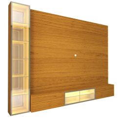 Painel Estante Home Suspenso Gelius Luminare Reflecta com LED 1 torre cristaleira com espelhos 100% MDF largura de 255 cm Naturale
