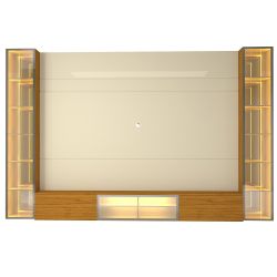 Painel Estante Home Suspenso Gelius Luminare Reflecta com LED 2 torres cristaleiras com espelhos 100% MDF largura de 293 cm OFF White Naturale  