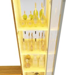 Painel Estante Home Suspenso Gelius Luminare Reflecta com LED 2 torres cristaleiras com espelhos 100% MDF largura de 293 cm OFF White Naturale  