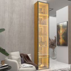 Torre Cristaleira Gelius Luminare 1 porta reflecta com luz de LED espelhos prateleiras Naturale