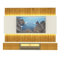 Painel Estante Home Suspenso Gelius Soberano Reflecta para TV de até 85 com LED largura de 230 cm Naturale OFF WHITE