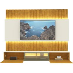 Painel Estante Home Suspenso Gelius Soberano Reflecta para TV de até 85 com LED largura de 230 cm Naturale OFF WHITE