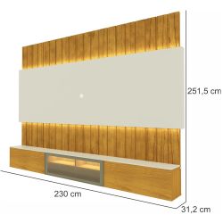 Painel Estante Home Suspenso Gelius Soberano Reflecta para TV de até 85 com LED largura de 230 cm Naturale OFF WHITE