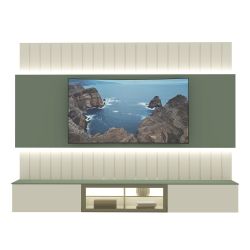 Painel Estante Home Suspenso Gelius Soberano Reflecta para TV de até 85 com LED largura de 230 cm OFF White Verde Floresta