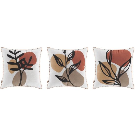 Conjunto Kit com 03 almofadas Manufadas em tecido veludo com viés 52x52 cm Paola estampadas/Laranja