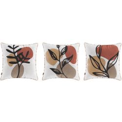 Conjunto Kit com 03 almofadas Manufadas em tecido veludo com viés 52x52 cm Paola estampadas/Laranja
