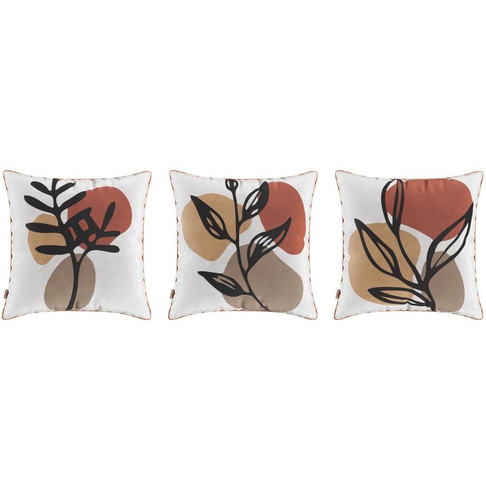Conjunto Kit com 03 almofadas Manufadas em tecido veludo com viés 52x52 cm Paola estampadas/Laranja